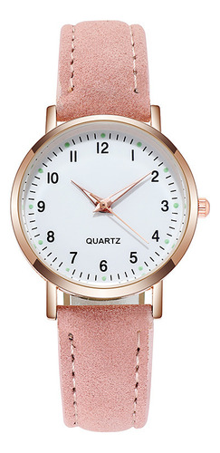 Reloj Luminoso De Cuero Nobuck Reloj Casual Reloj De Cuarzo Color Del Fondo Rosa