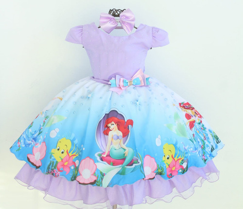 Vestido Infantil Pequena Sereia Fundo Do Mar Princesa Ariel