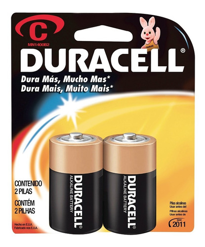 Pila Alcalina Duracell 1.5 V Tamaño C 2 Piezas