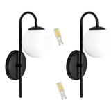 Kit 2 Arandela Curva Globo 12 Preto Fosco Com Led 5w 3000k