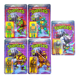 Set 4 Tortugas Ninja Tmnt Leo Don Mike Raph + Rocoso Extra