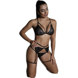 Conjunto-set Tanga-panty Brasier Encaje Lenceria Femenina