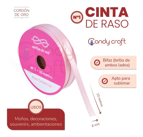 Cinta Raso N1 - 6 Mm - Cordon De Oro X 10 Metros - Stock