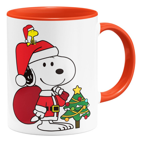 Taza Interior De Color Snoopy Caricaturas Retro Navidad 01