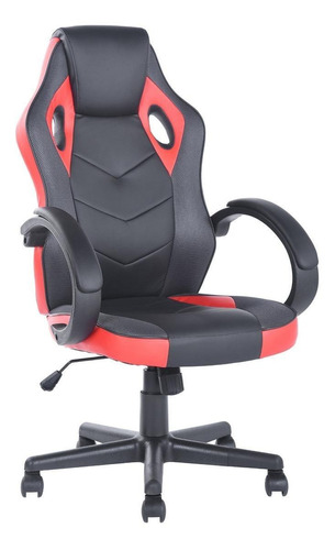 Silla De Escritorio Furniturer Linton Gamer Ergonómica  Negra Y Roja Con Tapizado De Cuero Sintético