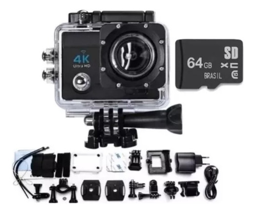 Câmera Action Cam Wifi Com Cartão 64gb Mergulho Hd 1080p 4k