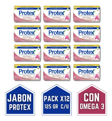 Jabon En Barra Protex Con Omega 3 Pack X12 De 125 Gramos