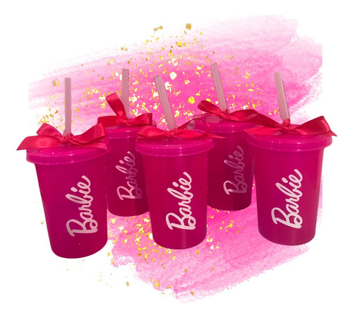 10 Vasos Con Popote Reusable Barbie Ken Neon Dulcero Fiesta