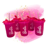 10 Vasos Con Popote Reusable Barbie Ken Neon Dulcero Fiesta