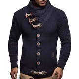 Chaqueta De Punto Cuello Alto Botón Moda Suéter Hombre