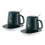 Pack X2 Taza Con Calentador Tazon Tazas De Cafe Temperadas