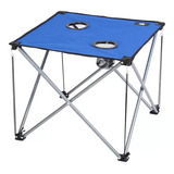 Mesa Camping Alpes Azul Plegable Con Portavasos Y Bolso