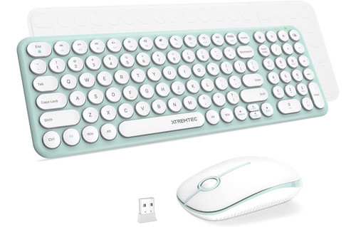 Teclado Inalambrico Verde Blanco + Mouse