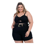 Conjunto Plus Size Cropped Laço E Short Bengaline Drapaplus