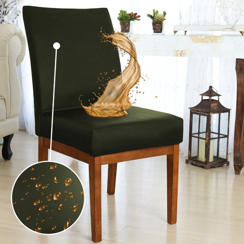 Capa Cadeira Jantar Kit 6 Peças Verde Em Tecido Impermeável