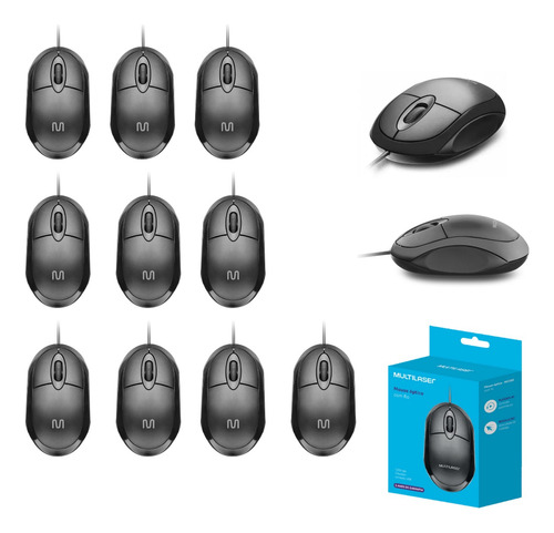 Kit De 10 Mouse Óptico Slim C/fio Ergonômico Para Computador