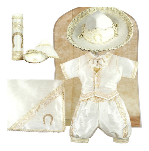 Traje Charro Bordado Bautizo Niño + Kit Vela  + Sábana 