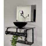 Gabinete Vidro P/ Banheiro Lavabo Lavatório Marmorizado 60cm Pia Rt 34 Móvel Marmorizado Carrara Preto
