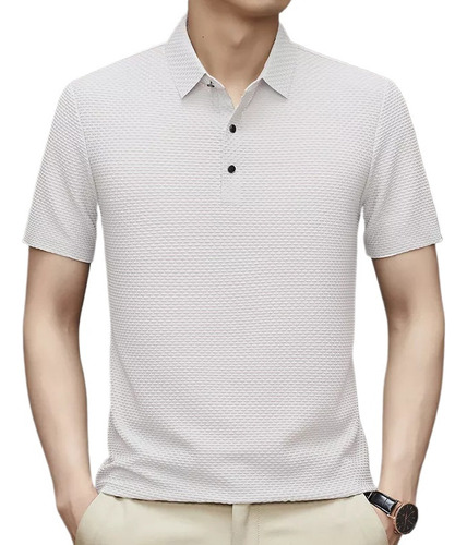 Camisa Polo Masculina De Seda Gelada Respirável