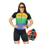 Conjunto De Ciclismo Feminino Camisa + Bermuda Forro Gel 3d