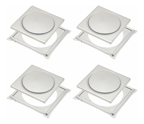 4 Ralos Click Inteligente Em Inox 10x10 Cm + 4 Porta Grelhas