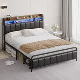 Cama Queen Size Moderna Con Cabecera De Cuero Pu