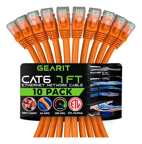 Gearit Cable Ethernet Cat 6 De 7 Pies (paquete De 10) - Cabl