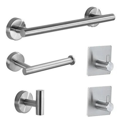 Set Accesorios De Baño En Acero Inoxidable - Negro Y Plata