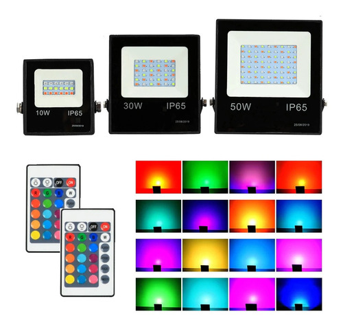 Reflector Led Rgb 50w Exterior Ip65 16 Colores Slim - 220v