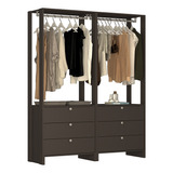 Guarda-roupa Closet 1,6m Com Cabideiros E Gavetas Grafite