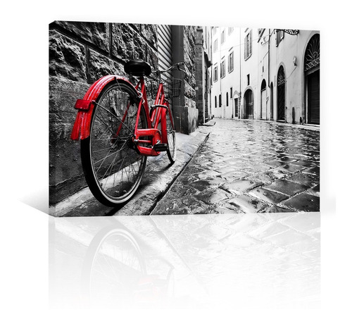 Cuadro Decorativo Vintage Canvas Bicicleta Antigua Roja