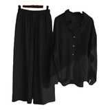 Conjunto Casual De 2 Piezas Con Camisa Y Pantalones Negros P