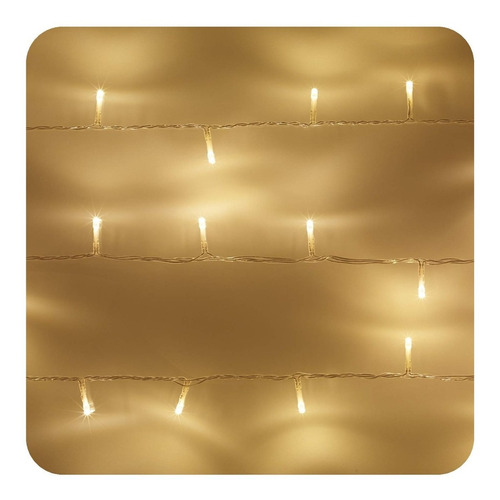 Cordão Fio Transparente 9m 100 Leds 127v Amarelo Decor Natal