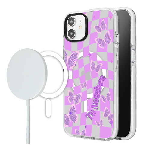 Funda Para iPhone Magsafe Para Mujer Nombre Cuadros Mariposa