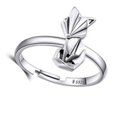 Anillo Zorro Plata 925 Ajustable Animal Juvenil Mujer