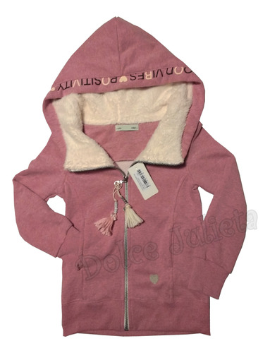 Campera Frisa Nena Cuello Alto C/ Corderito. Capucha. T/8-10