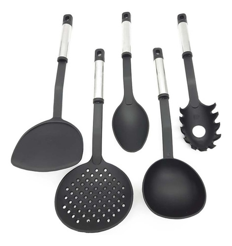 Set * 5 Utensilios Teflon Mango Acero Crystal Rock Oferta