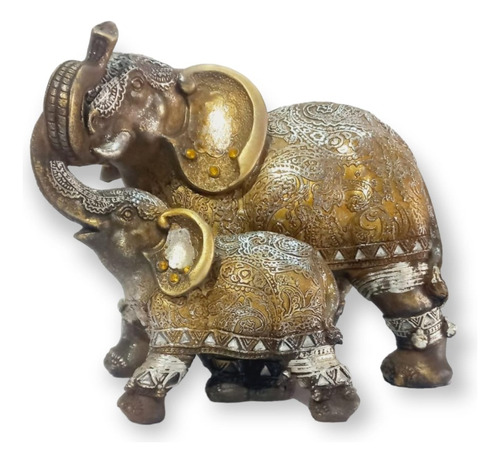 Decorativo Elefante Doble Dorado 22.5x20 Cm  Hindú