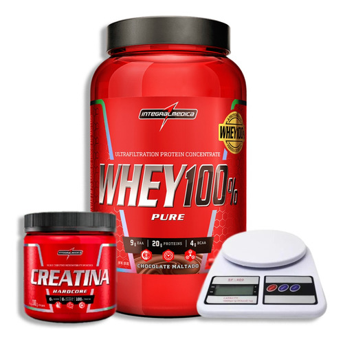 Whey 100% 907g Pote + Creatina 300g Integralmedica + Balança