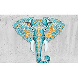 Cuadro Decorativo Rostro Elefante Hindu Colorido En Madera