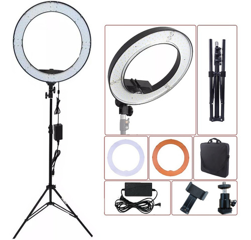 Ring Light Iluminador Led Tipo Aro 18 48cm Completo + Tripé Cor Da Estrutura Preto Cor Da Luz Branco 110v/220v (bivolt)