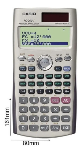 Calculadora Financiera Casio Fc-200v Con 4 Línea De Pantalla Color Dorada