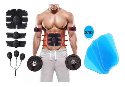 Electro Estimulador Muscular X Usb + 10 Repuestos Electrodos