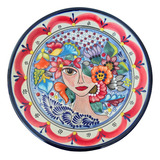 Plato De Talavera Con Rostro De Mujer Pintado A Mano 2pz