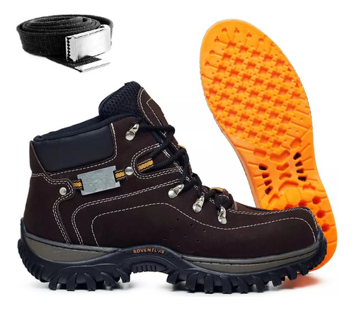 Kit Bota Adventure Couro Palmilha Gel + Cinto 2113