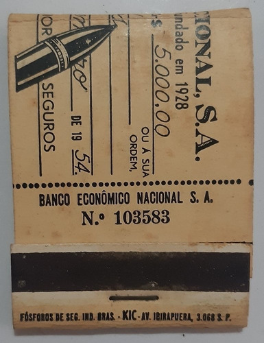 F9305 - Caixinha Fósforo Banco Econômico Nacional S/a De 50