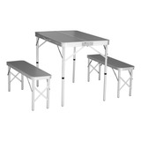 Mesa Plegable De Camping + 2 Bancos De Aluminio Portati