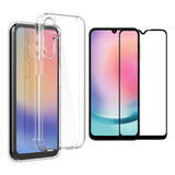 Capa Case Anti Queda Para Samsung Galaxy A24 + Película 9d Cor Transparente Airbag