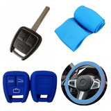 Cubre Volante + Funda Llave Silicona Chevrolet Celta Azul