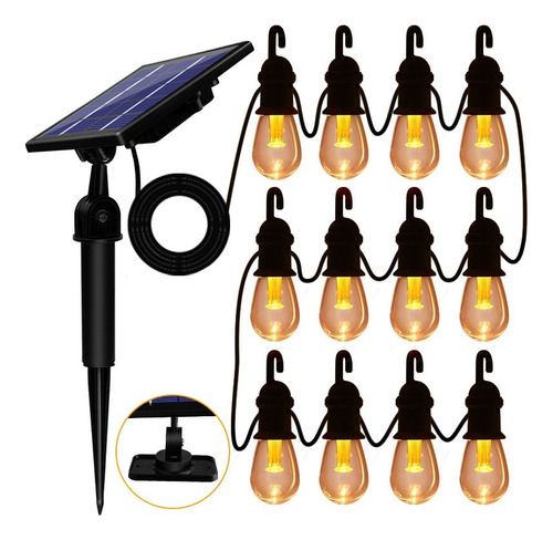 . 12 Lâmpadas De Cordão De Luz Solar À Prova D'água Edison